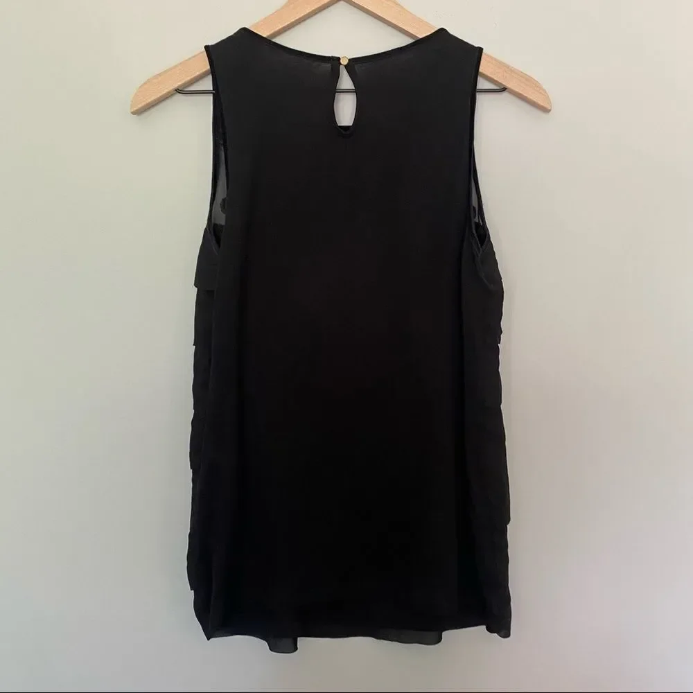 Loft Small Black Tank Top Sheer Polka Dots & Ruffles Sleeveless Blouse - Picture 4 of 7
